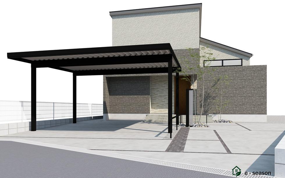 土間の目地のラインにこだわった外構