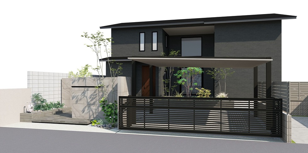 重厚感のあるクローズ外構