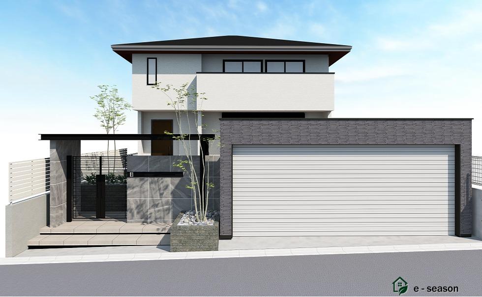 シャッターゲートのあるクローズ外構